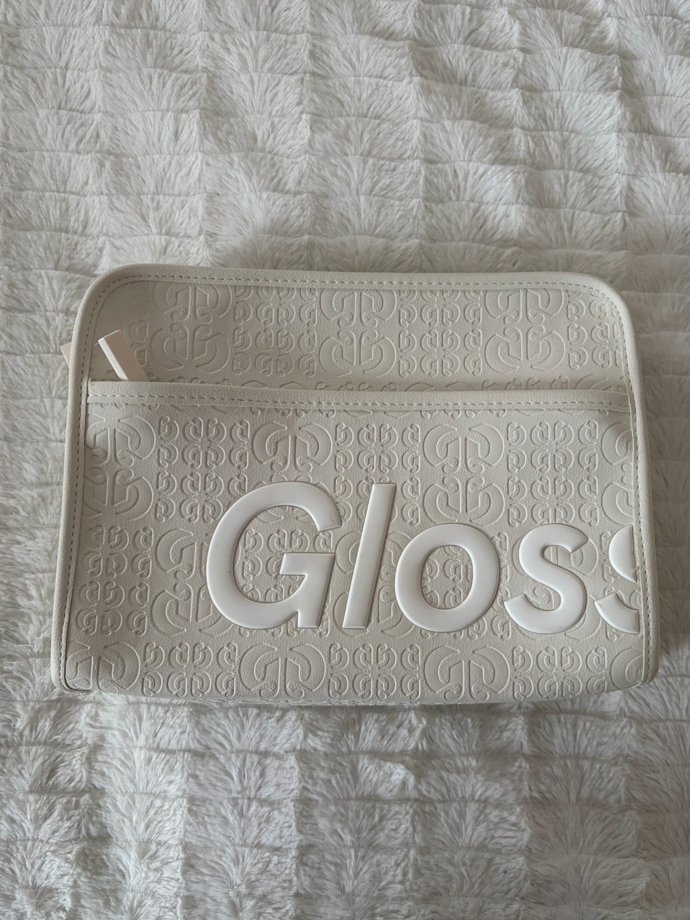 Glossier Embossed White Beauty Bag